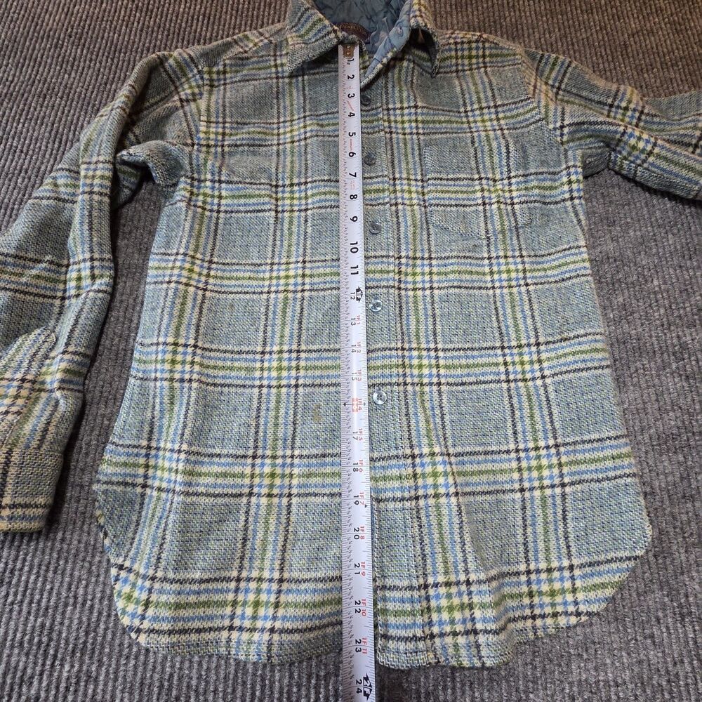 Vintage Pendleton Womans Top Shirt Plaid Size M Green w Blue Black - Virgin Wool - Picture 5 of 8